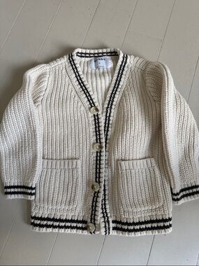 Old navy Cream Knit Cardigan with Black Stripe Trim